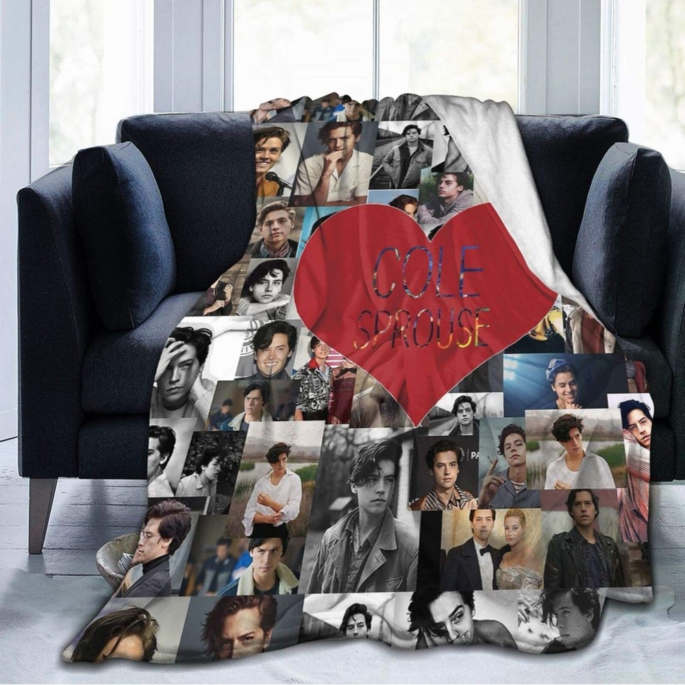 Cole Sprouse Heart Collage Throw Blanket with matching pillow